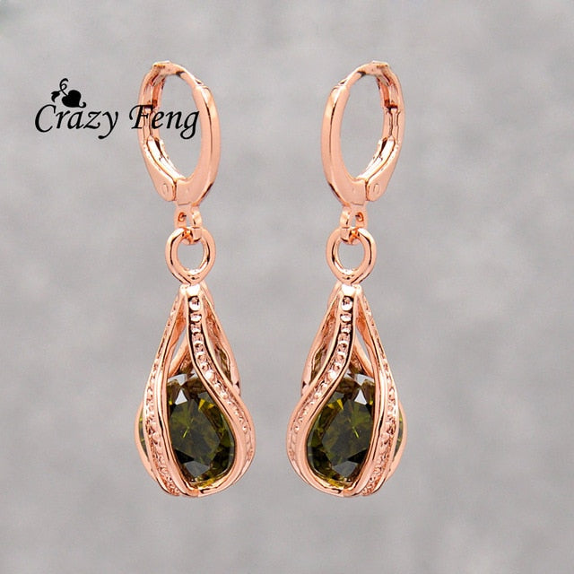 Classic Crystal Water Drop Dangle Earrings For Women Rose Gold Color Statement Earrings Party Jewelry Brincos