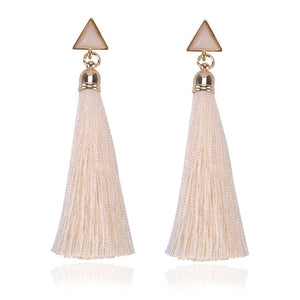 Bohemian Crystal Long Tassel Earrings Black Blue Red Pink Silk Fabric Drop Dangle Earrings Women Jewelry For Party Beach