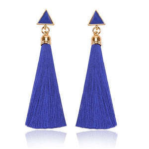 Bohemian Crystal Long Tassel Earrings Black Blue Red Pink Silk Fabric Drop Dangle Earrings Women Jewelry For Party Beach