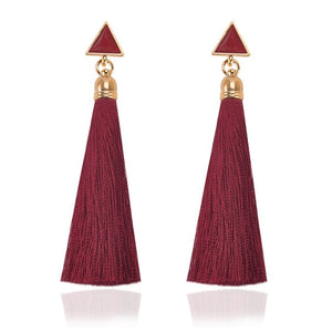 Bohemian Crystal Long Tassel Earrings Black Blue Red Pink Silk Fabric Drop Dangle Earrings Women Jewelry For Party Beach