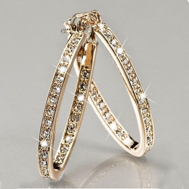 Fashion Circle Rhinestone Hook Earrings For Women Statement Big Silver/Gold Color Round Circle Loop Earring Party Gift Z5N949